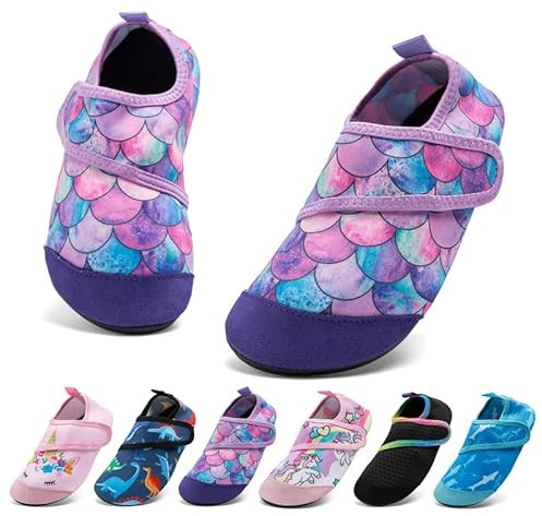 TETSUO Scarpe da acqua per bambini ragazze ragazzi bambino scarpe da spiaggia, Scala di pesce viola, 19/20 EU