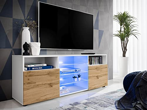 Komodee TV-Schrank Urbino Weiß/Wotan 140x53x35 cm