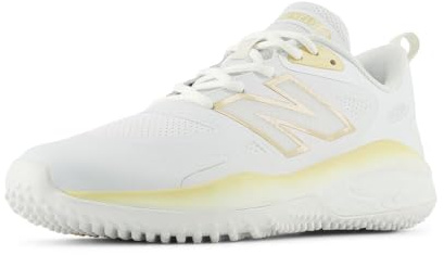 New Balance Women's Fresh Foam Velo V4 Turf-Trainer Softball Shoe, White/Team Gold, 8 M