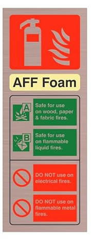 Foam Spray Fire Extinguisher Sign (Portrait) - 200mm x 75mm - FireShield (Prestige Copper)