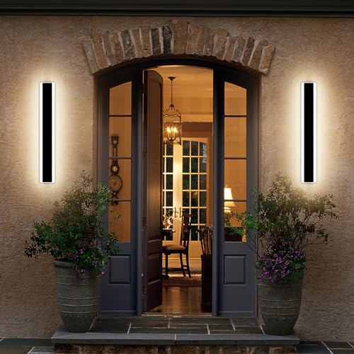 Mikeru 40CM Black Wall Lights, 2Packs Modern Acrylic Wall Light 3000K/4500K/6500K 3 Color Hard Wired Outside Light Wall Mounted Light for Lighting in Front of Mirrors, Garden Decoration