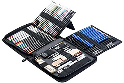 QUNINE 83-teiliges Zeichenstift-Set, Skizzen-Buntstifte, Aquarell-Metallic-Öl, komplettes Anfänger-Set, Künstlerbedarf mit Leinwandetui