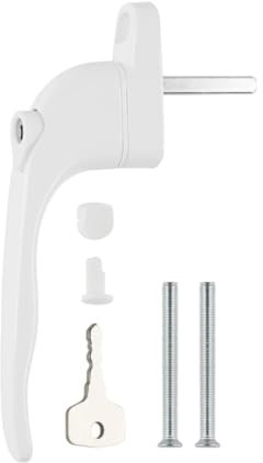 Hardver Universal Handle 1PCS Lockable Window Handle Inline Locking Universal Espag Handles with Key Aluminum White with 40mm Spindle Length for Indoor and Outdoor UPVC Window