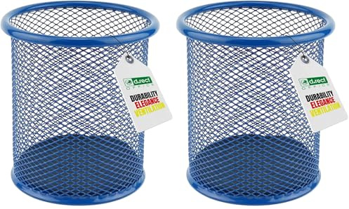 Leviatan Pot à Crayons en Métal – Porte-Stylo Rond Ø91 mm – Organiseur de Bureau et Maison – Filet Métallique avec Base Antidérapante – Bleu Marine