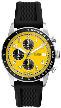 Fossil Sport Tourer uhr für Herren, Chronographenwerk mit Edelstahl- oder Lederarmband, Gelb, 42MM