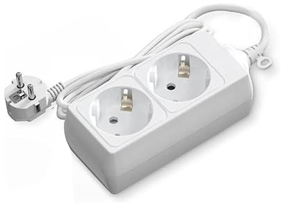 Ciabatta bianca a 2 prese schuko senza interruttore, 1,5 m H05VV-F 3G1,5 m㎡, base a 2 prese