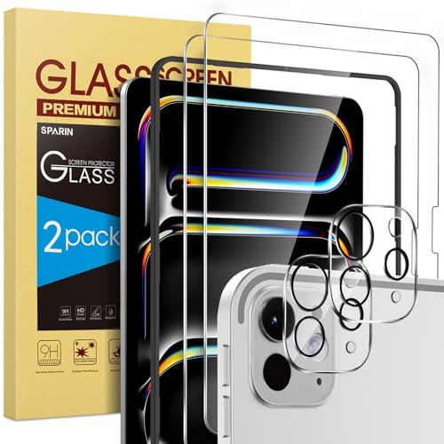 SPARIN Panzer Schutz Glas für iPad Pro 13 Zoll M5/M4 (2025/2024), mit Rahmen-Installationshilfe, 2 Stück Schutzfolie und 2 Stück Kameraschutz für iPad Pro 13, HD-Klar, 9H Härte