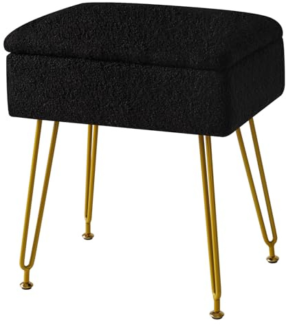 YMYNY Schminkhocker Stuhl Mit Stauraum, Quadratischer Pouf Aus Teddy Samt, Moderner Multifunktionaler Make-up-Hocker für Schlafzimmer, Wohnzimmer 40 x 30 x 47CM Schwarz HBD031B