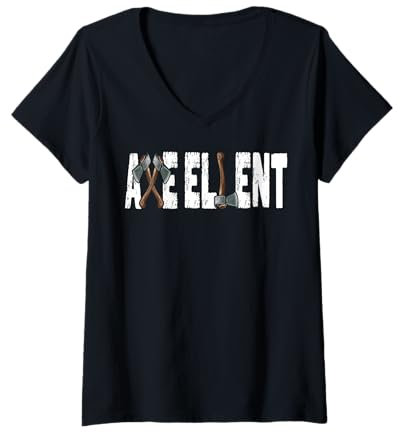 Womens The Axe-ellent Target: Funny Viking Hatchet Throwing Axes V-Neck T-Shirt
