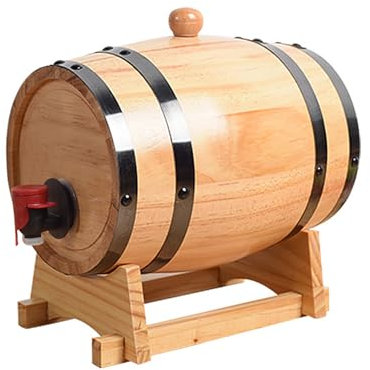 Inscrip Weinfass, Eichenfass Dekorative Weinfässer Für Den Haushalt 1L/1.5L/3L Eichenfass, Spezialholz Weinfassspender Lagereimer Bierfässer, Braufass mit Ständer, Zur Lagerung Whisky Bourbon (3L)