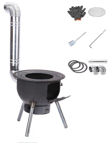 Stufa a Legna Portatile da Campeggio, Fornello da Esterno con Canna Fumaria per Esterno, Campeggio, Cottura(43 * 55cm)