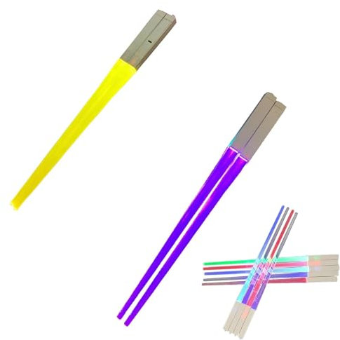 ZJHESXV 2 Pares de Palillos de luz con Forma de Sable de luz, Palillos Luminosos Que cambian de Color, Palillos con luz LED con 9 Modos de Color, Palillos Seguros para Sushi, Fideos y Comida Japonesa