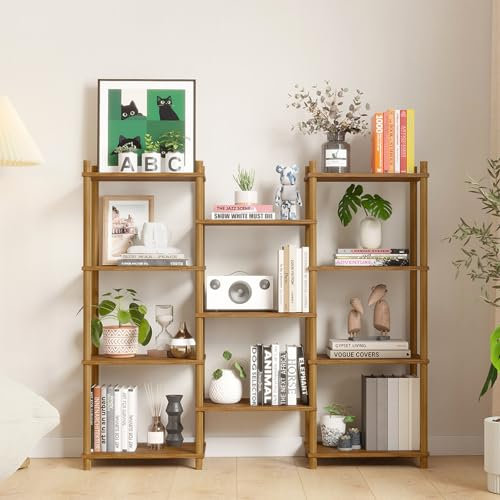 YGYQZ Regal, Bücherregal Stufiges Hohes Schmal Regal Standregal, Organizer für Bücher, Freistehende Ecke Buch Lagerung Regale für Schlafzimmer, Wohnzimmer (Vintagebraun, 96 x 116x 30 cm)