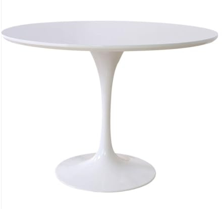 Table de salle à manger ronde laquée blanche avec piédestal tulipe, idéale pour la maison, le salon, la salle à manger, la cuisine et le restaurant, taille 100 cm, design moderne et élégant