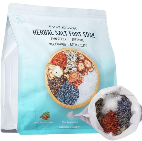 Ört Epsom saltfotblöt med naturliga örter och lavendel för pain relief, trötthetsåterhämtning, bättre sömn och avkoppling, lugnande blöt för hälsosamma nails, aromaterapi mat spa, 10 påsar (10)
