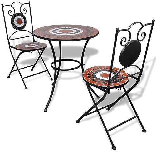Xichuzi 3-TLG. Bistro-Set, Bistrotisch Mit 2 Stühlen, Gartenset Tisch Und Stühle, Balkontisch Klein, Bistroset, Keramikfliese Terrakotta/Weiß