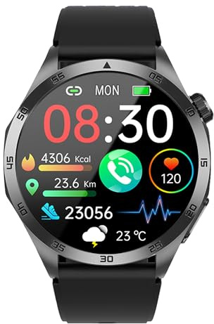 Knauermann PRO 3 Fan Edition rund (2025) Schwarz, Gesundheitsuhr Smartwatch mit Telefoniefunktion, EKG Plus HRV und SOS Funktion, BT Bluetooth, Schlafapnoe, Silikonband Schwarz, 14-24