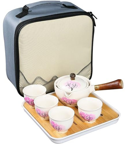 Servizio da tè giapponese in porcellana con teiera rotante a 360° e infusore, servizio da tè da viaggio con manico resistente al calore, perfetto per gli amanti del tè e regali