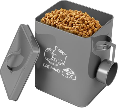 Ghshanog Pet Food Storage Container 6L,Metal Cat Food Container with Airtight Lid and Scoop,Portable Pet Treats Dispenser Dog Cat Animal Dry Food Dispenser Bin for Cats Dogs Birds (Grey)