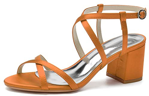 Donna Scarpe da Sposa Open Toe 6 Tacco Medio Raso Pompe Tacco Spesso Estate Sandali,Arancia,42 EU