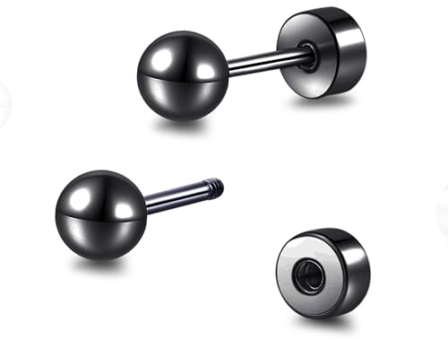 TitanHeart Hypoallergenic Titanium Screw Back Flat Back Ball Stud Earrings 3mm-5mm Simple Classic Stud Earrings for Women Men Sensitive Ears(Black,3mm)