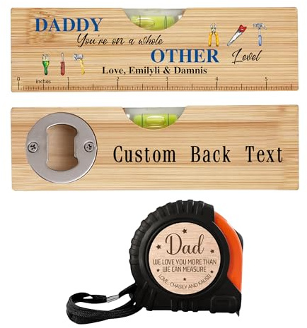 Daddy You're On A Whole Other Level Personalized Maintenance Tools Spirit Level Bottle Opener Custom Kid's Name Measuring Tape Dad We Love You More Than We Can Measure Gift for Father's Day Birthday