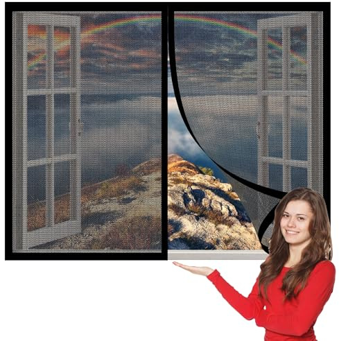 Mosquitera Ventana Abatible 193 x 223 cm sin Taladrar Puerta Mosquitera sin Huecos Repelente de Mosquitos Reforzada para Ventanas de Diferentes Tamaños, Negro