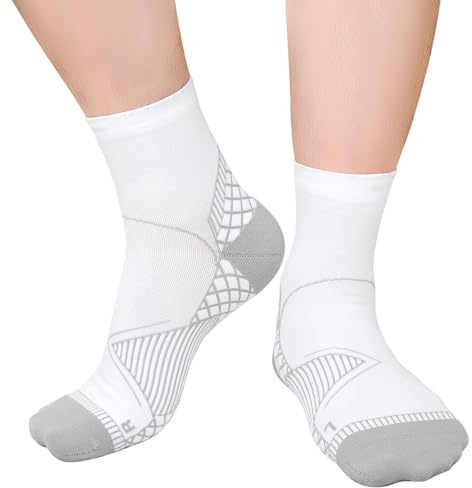 PUTUO Calze Fascite Plantare per Donna: Calzini per Neuropatia Uomo Calze Ortopediche a Compressione per Alleviamento del Dolore 1 Paio Bianco XL