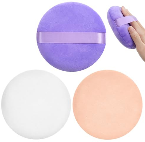 Classicseali 3pcs Setting Powder Puff, 5.1In Large Powder Puff, Ultra Soft Velour Powders Puffs for Talcum Powders, Face Cleaning, Bath Foundation Blending