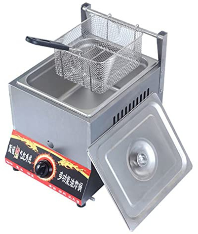 ZHANGshouf Friteuse à gaz Professionnelle, friteuse de comptoir en Acier Inoxydable à Double Fente au Propane et au GPL - Friteuse Professionnelle 10 L/20 L pour Cuisine et Restaurant avec Panier