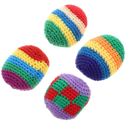 4 Stück-Pack Gestrickte Sackbälle aus Wollgarn für Kinder | Outdoor und Kindergarten Spiele, Fördert Geschicklichkeit, Stabile Ballform im Gewebten Design Zufälliger Stil