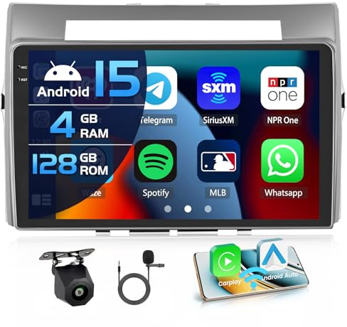 Inefala 4+128G Radio para Toyota Corolla Verso AR10 2004-2009 Android 15 con 9'' In-Cell Pantalla con Wireless Carplay y Android Auto Mirror Link Radio FM/RDS GPS WiFi Bluetooth SWC Cámara Inversa