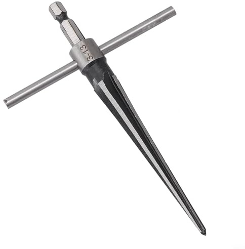 3-13mm Tapered Reamer for Wood, 6 Flute Hand Held Cutting Tool with T Handle, Hardened Carbon Steel Beveling Drill for Chamfering and Taper Holes, Hex Shank,