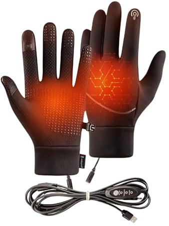 Electric Heated Gloves, Rechargeable USB Heating Gloves, Screen Touchable, 3 temperature control levels, Heated Gloves for Women Men Cycling Riding Hunting Fishing SKi Snow Mittens (Black-L)