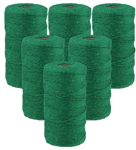 MANCHAP 6 Rolls 2mm x 100m Green Garden String, 3 Strands Jute Garden Twine for DIY Gardening, Handicraft Making