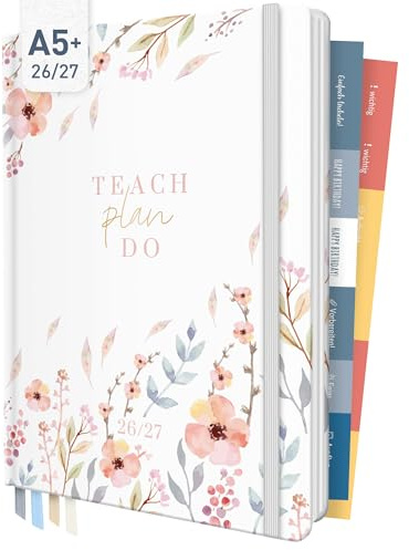 Häfft® Lehrer-Planer 2026/2027 im A5+ Format Sweet Flowers | Praktischer Lehrerkalender & Schulplaner mit Hardcover, 4 Lesebändchen, Stickern, Notenlisten & vielem mehr!