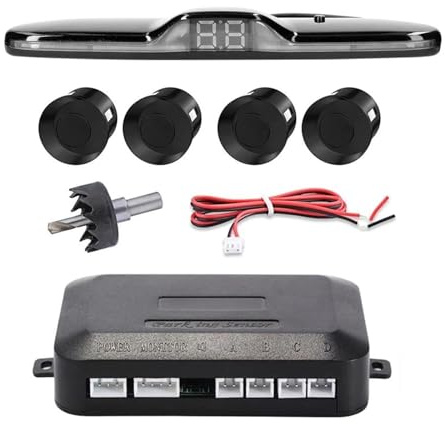 Macchina Sensori Di Parcheggio Rilevatore Radar Retromarcia Per Auto Display Avviso Sonoro 4 Sensori Parcheggio(Nero)