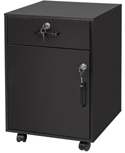 Relaxdays Rollcontainer, Schublade & Türfach, HxBxT: 57 x 40 x 40 cm, abschließbar, Aktenschrank auf Rollen, Farbwahl