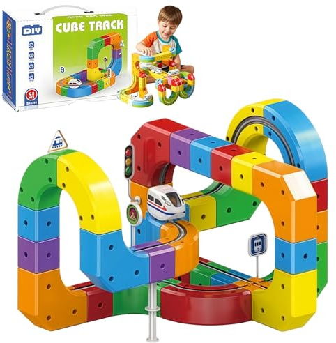 Helvezen HelveCubix Set trenino elettrico 3D Cube track pista magnetica macchinine blocchi costruzioni percorso gravità DIY creativo bambini 51 81 123 pezzi
