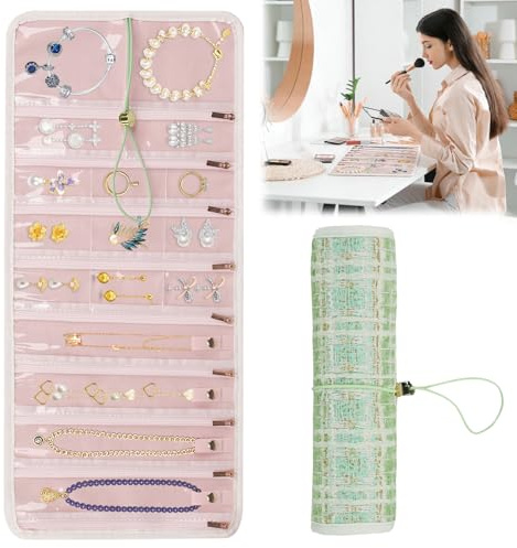 Trousse Rouleau à Bijoux de Voyage, Rouleau de Rangement Bijoux en Velours, Pochette Bijoux Voyage, Sac de Organisateur pour Colliers, Bracelets, Boucles d'oreilles, Idéal pour Voyage, Vacance