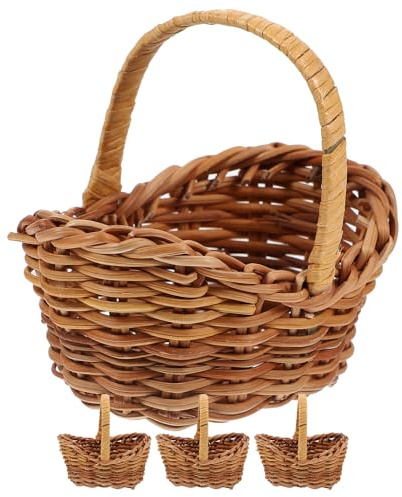 WEKAMOS 4pcs Mini Woven Rattan Flower Basket Ornament for Dollhouse in Rustic Handcrafted Miniature Basket Decoration