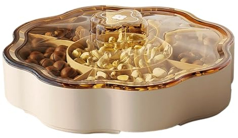 Vassoio per frutta secca 5 scomparti Vassoio Relish con coperchio Piatti da portata rotondi in plastica per noci, snack, frutta, caramelle, biscotti casa, ufficio 9, 5x9, 5x3, 4 pollici, noci