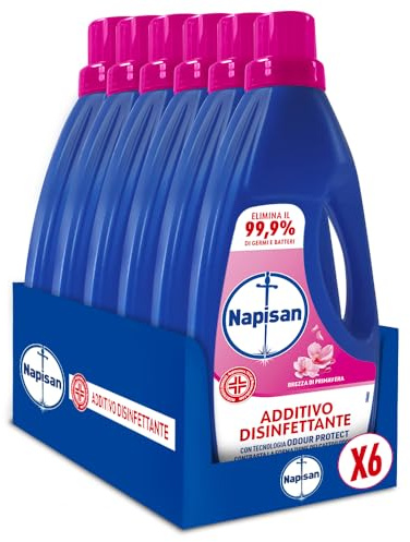 Napisan Additivo Disinfettante Lavatrice alla Fragranza Brezza di Primavera, 6 Confezioni da1 Litro di Additivo Liquido per Lavatrice, Contro i Batteri e i Cattivi Odori (Confezione da 6)
