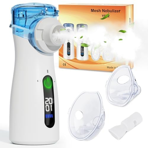 InhaliergeräTe FüR Erwachsene，InhalationsgeräT Kinder Mit Tragbar USB Elektrische Inhalatoren，Nebulizer Inhalator Mit Led-Timer，Vernebler InhaliergeräT Zur Linderung Von Atemwegsinfektionen (Blau)