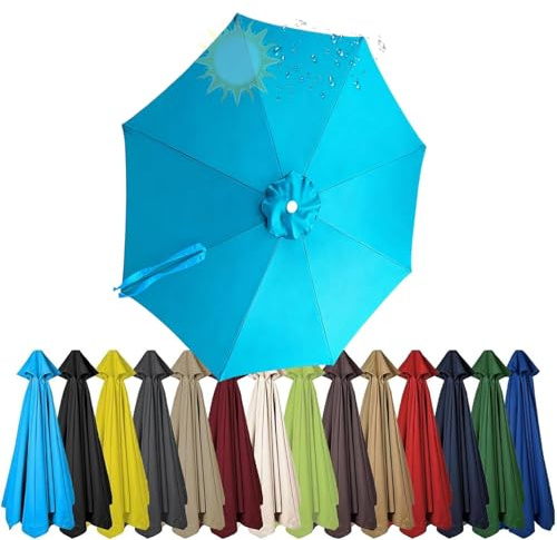 Sonnenschirm Ersatzbezug 8 Streben 6 Streben Terrassenschirm Bespannung Sonnenschirm Bezug Gartenschirm Stoff Ersatz Stoffbezug für Hof, Garten, Strand, Pool(Seeblau,8 Ribs/8.20ft 2.5m)