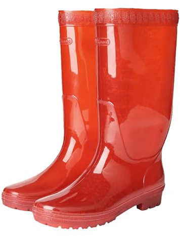 Generisch Botas rojas para mujer, botas de goma ligeras altas, impermeables para mujer, zapatos de jardín para hombre, 44, botines de verano con tacón, botas altas de lluvia