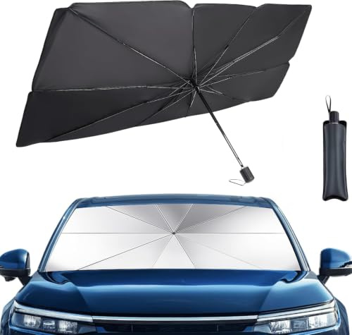 Parasol Coche Delantero,Protector Solar,Parasoles Coche Delanteros SUV y Camión,Parasol Paraguas Coches,Resiste a los Rayos UV, Parasols Plegable con Eje,Fácil de Instalar y Almacenar(140 x 80 cm)