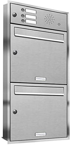 AL Briefkastensysteme, 2er Unterputzbriefkasten, Doppel-Briefkasten mit Klingel, 2 Fach, Briefkastenanlage modern, rostfrei Edelstahl Postkasten