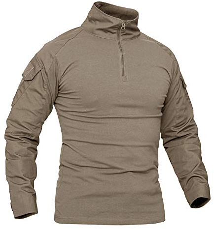 KEFITEVD Taktisk skjorta för herr, militärskjorta, fläckig kamouflageskjorta, smal passform, långärmad kamouflageskjorta, paintball, airsoft army, skjorta, federalväktare, t-shirt, militäruniform, kaki, XL