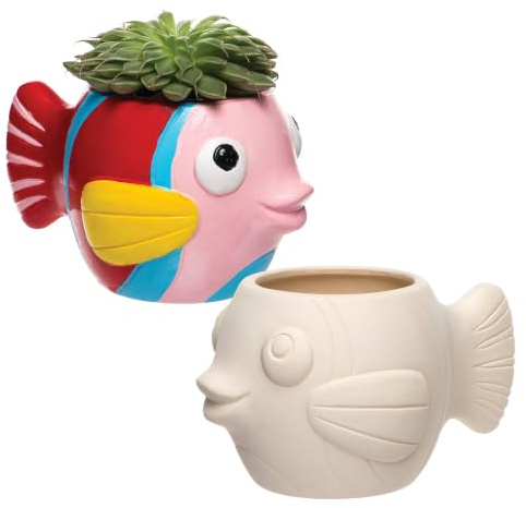 Baker Ross Keramik-Blumentopf, Fisch-Motiv, für Kinder zum Bemalen und Dekorieren, 2 Stück, AR523
